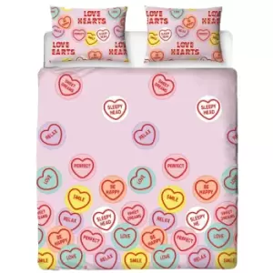 Image of Love Hearts Happy Reversible Duvet Cover Set (Single) (Multicoloured)