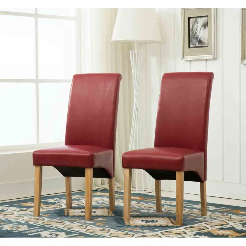 Image of MCC DIRECT Set of 2 Faux Leather Dining Chairs Roll Top Scroll High Back home restaurants RED PC2017