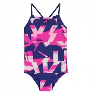 Image of adidas YA All Over Print Swimsuit Junior Girls - Active Blue