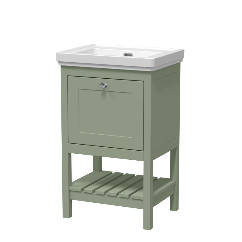 Image of Balterley Floor Standing 1 Drawer Vanity 0 Tap Hole Fireclay Basin Green 500mm Green