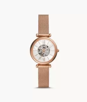 Image of Fossil Women Carlie Mini Automatic Rose Gold-Tone Stainless Steel Mesh Watch