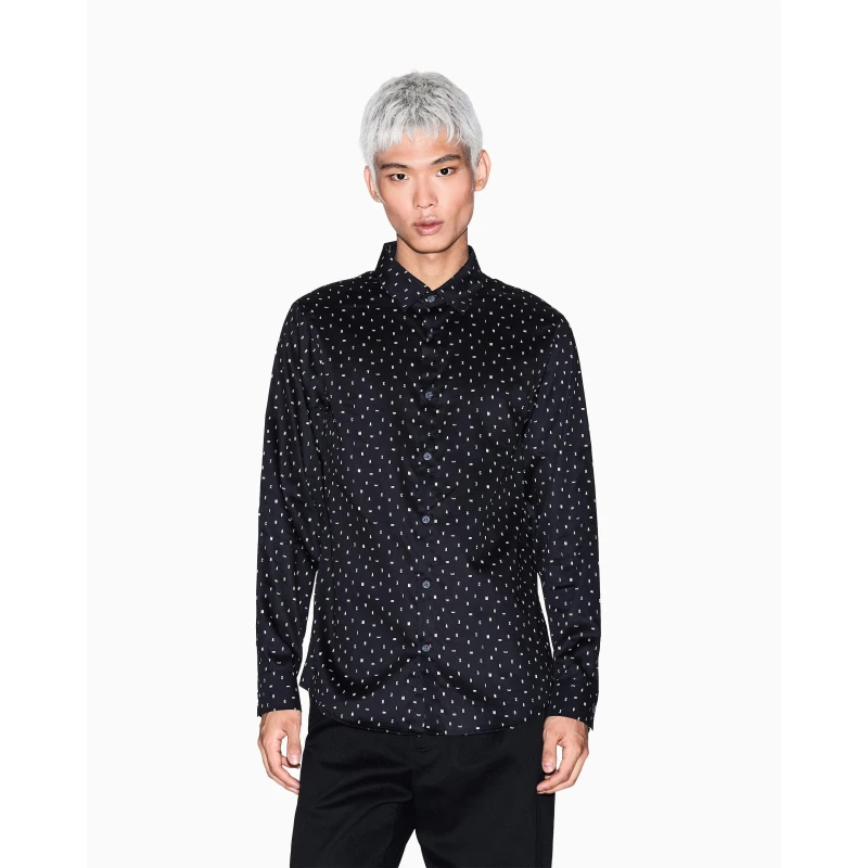 Image of Armani Exchange Mens Long Sleeve Plain Shirt Black male S