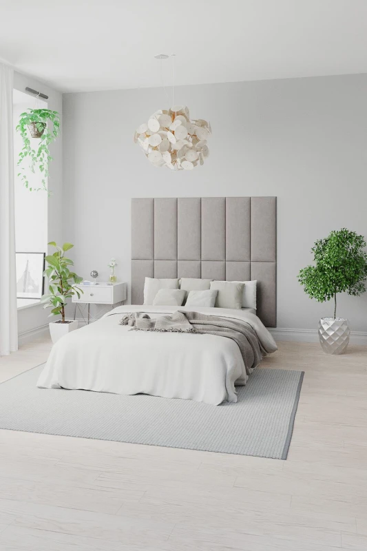 Image of Aspire Aspire EasyMount Wall Mounted Upholstered Panels, Modular DIY Headboard in Pure Pastel Cotton Fabric (Pack of 8) in Grey Grey One Size Unisex 5