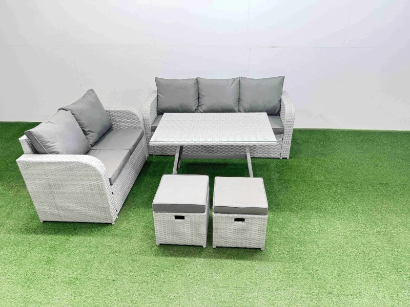 Image of Fimous Rectangular Dining Table Sofa Set with 2 Small Stool Light Grey Light Grey Unisex