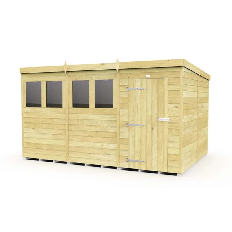 Image of Buttercup Farm 12 x 8 Feet Pent Shed - Single Door W/ Windows - L231 x W358 x H201cm in Brown Brown Unisex