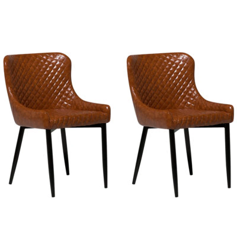 Image of Beliani Set Of 2 Dining Chairs Solano Faux Leather Golden Brown
