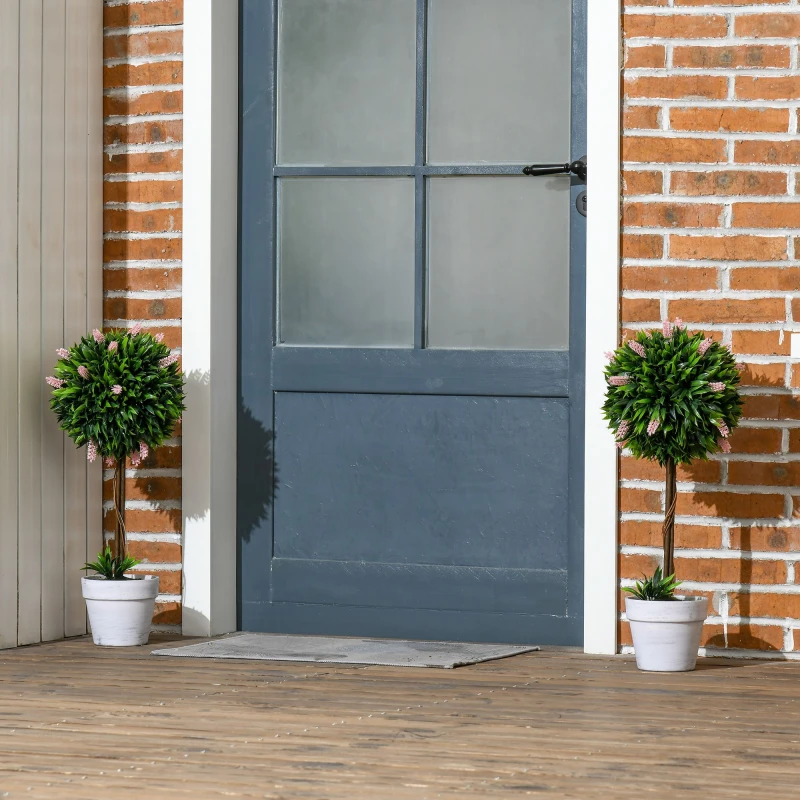 Image of HOMCOM Set of 2 Potted Artificial Plants Ball Tree with Flowers - White - Pink TJ Hughes 5056725556099