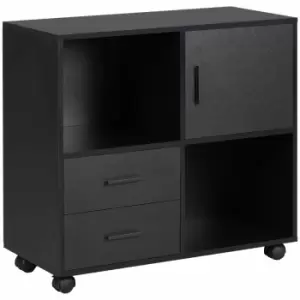 Image of Vinsetto Mobile Printer Table With Open Shelves Drawers And Enclosed Compartment For Home Office Black