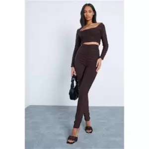 Image of I Saw It First Chocolate Full Ruched High Waisted Leggings - Brown