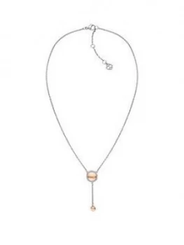 Image of Tommy Hilfiger Silver And Rose Gold Crystal Set Drop Circle Pendant Ladies Necklace