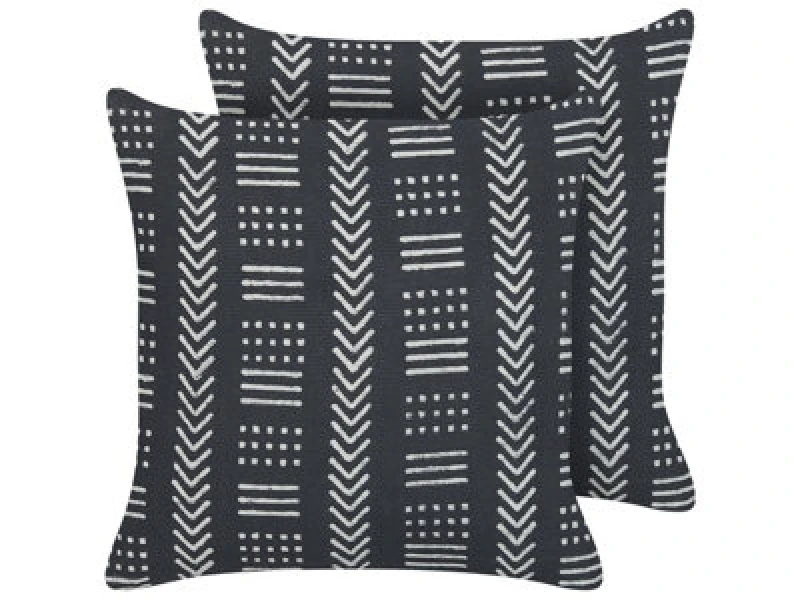 Image of Beliani Set Of 2 Decorative Cushions Benzoin Cotton 45 X 45cm Black Geometric Pattern