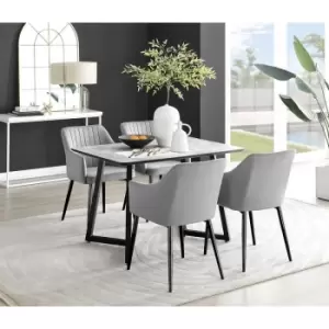 Image of Furniturebox Carson White Marble Effect Recatngular 120cm Dining Table & 4 Grey Calla Black Leg Velvet Chairs