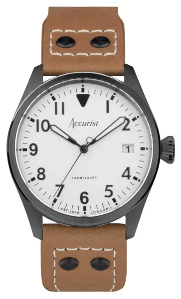 Image of Accurist 76003 Aviation Mens White Dial Brown Leather Watch