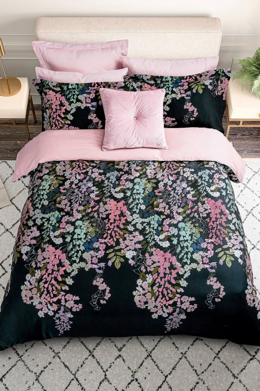 Image of Ted Baker 'Wisteria' Cotton Sateen Duvet Cover Set in Navy Size: Double Navy Unisex Double