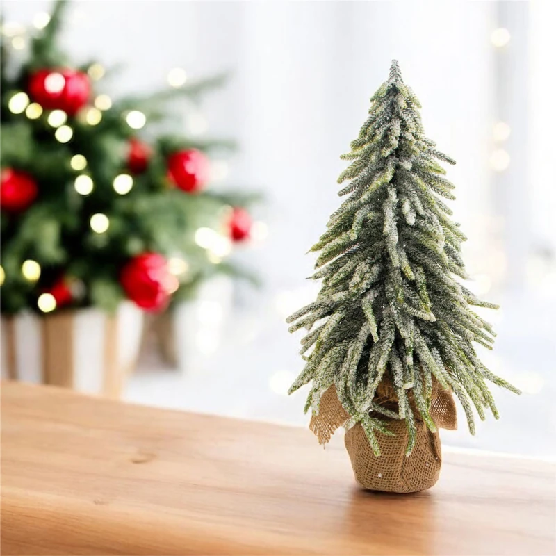 Image of St Helens Decorative Snow Effect Mini Christmas Tree in Hessian Bag - 45cm ELV-305216