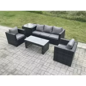 Image of Fimous 5 Seater Outdoor Dark Grey Rattan Lounge Complete Sofa Set with Oblong Rectangular Coffee Table and 2 Chairs