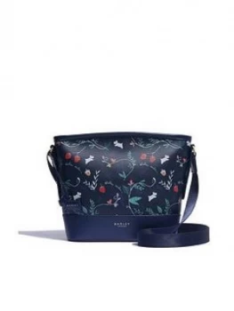 Image of Radley Whimsical Floral Medium Zip Top Cross Body Bag - Navy