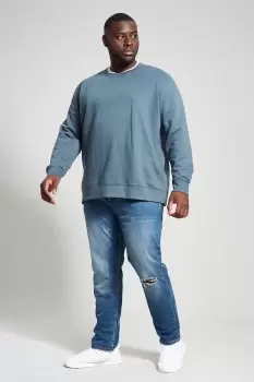 Image of Mens Plus Tapered Mid Blue Rip Jeans