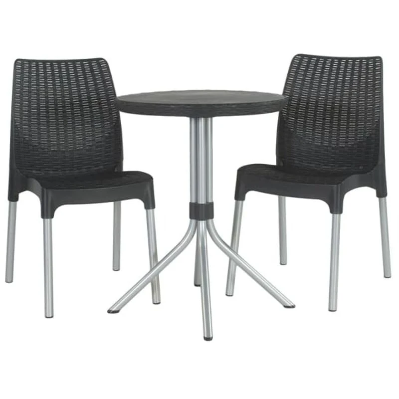 Image of Keter Bistro Set 3 Piece Chelsea Graphite Outdoor Garden Table Chairs 223562