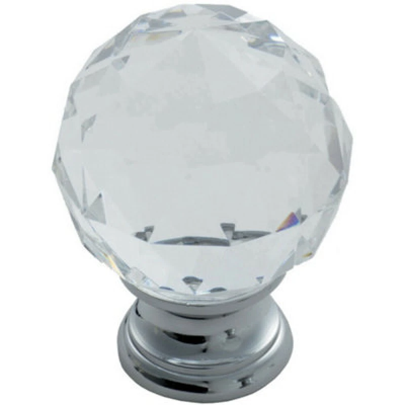 Image of Loops Faceted Crystal Cupboard Door Knob 40mm Dia Polished Chrome Cabinet Handle Multi unisex