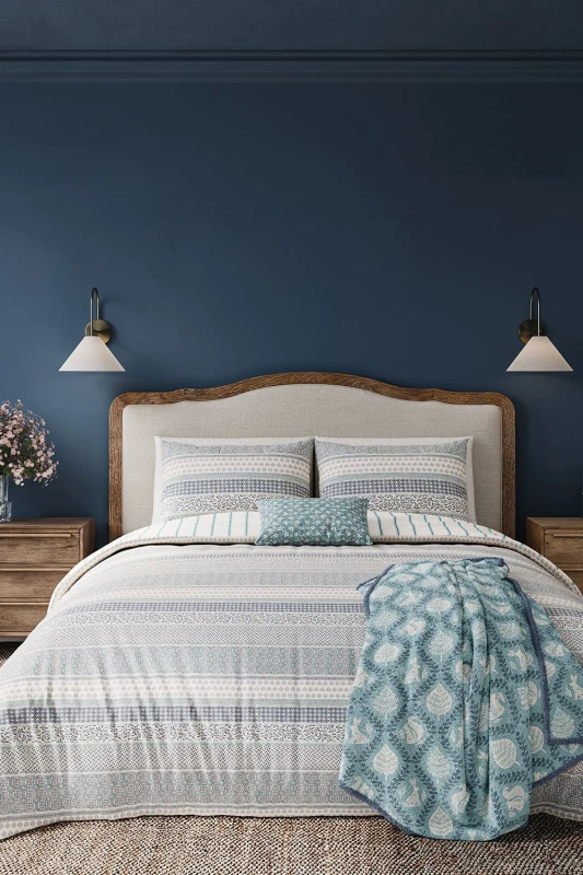 Image of Helena Springfield Helena Springfield 'Folk Stripe' Cotton Duvet Cover Set in Teal Size: Single Teal Single Unisex 5016709715294