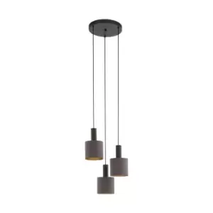 Image of Pendant Light Colour Dark Brown Shade Cappuccino Gold Fabric Bulb E27 3x60W