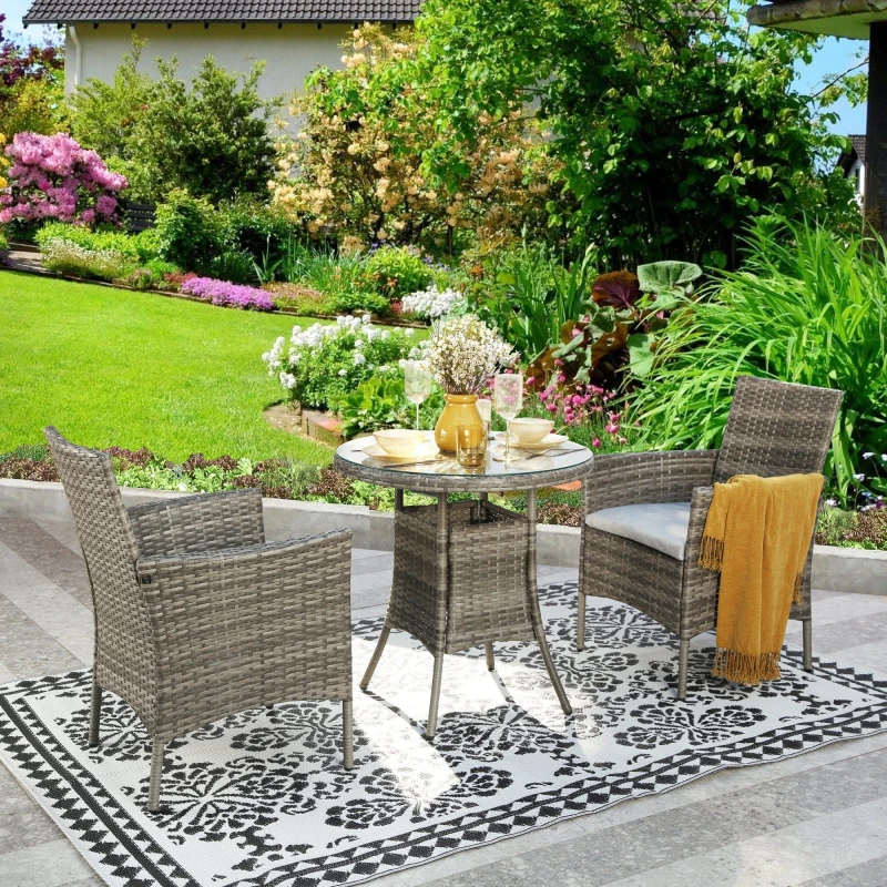 Image of Home Garden Direct Judas 2-Seater Garden Bistro Set for Patio in Rattan in Grey Grey Unisex