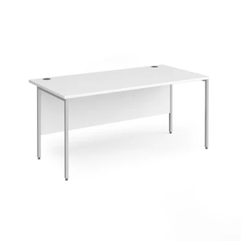 Image of Office Desk 1600mm Rectangular Desk With H-Frame Leg White Tops With Silver Frames 800mm Depth Contract 25