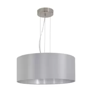 Image of Pendant Light Colour Satin Nickel Steel Shade Grey Silver Fabric Bulb E27 3x60W