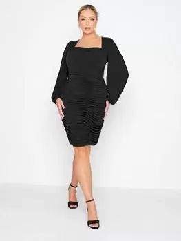 Image of Yours Cowl Neck Ruched Body Con Dress - Black, Size 24, Women