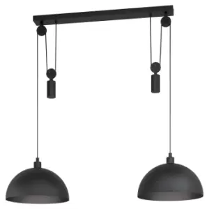 Image of Hanging Ceiling Pendant Light Black Rise & Fall 2x 40W E27 Adjustable Height