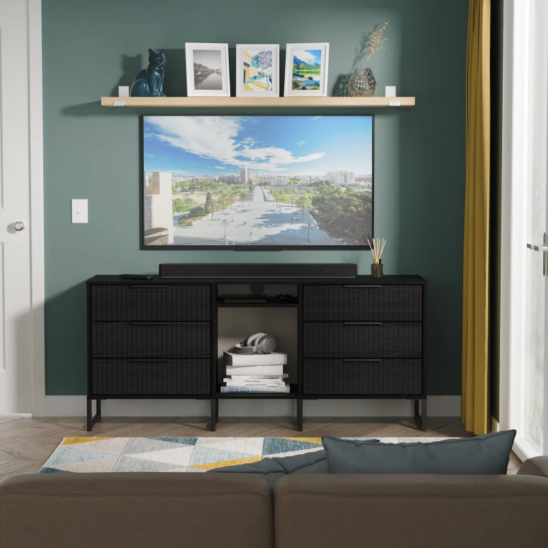 Image of Ready Assembled 2 U Menai 6 Drawer Sideboard (Ready Assembled) in Black Unisex