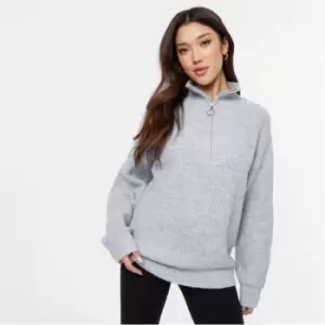 Image of Jack Wills High Neck Zip Knitted Jumper - Grey