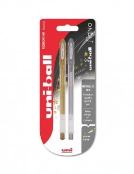 Image of Uni-Ball Signo Gel UM120 Rollerball Pen Gold/Silver PK2