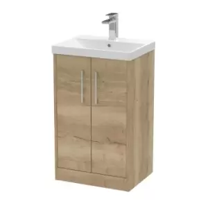 Image of Hudson Reed Juno 500mm Floor Standing 2 Door Vanity & Thin-Edge Basin - Autumn Oak