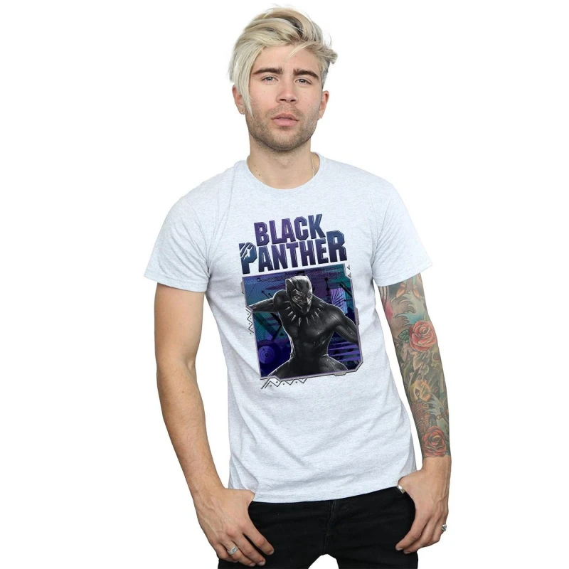 Image of Marvel Marvel Men Black Panther Tech Badge T-Shirt in Grey Size: Small Grey S Male 5057864300840