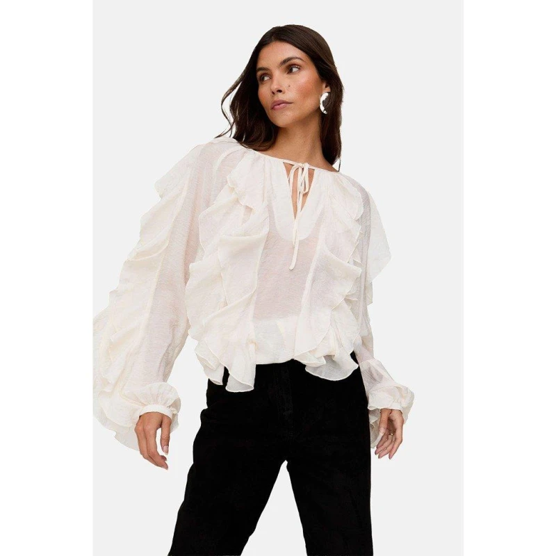 Image of Lily and Lionel Womens Sophie All Over Ruffle Blouse In Cream Size: 14 Cream Female 14