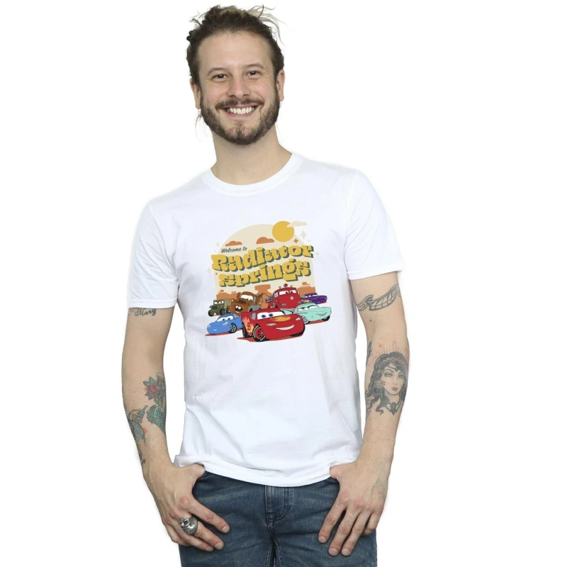 Image of Disney Men Cars Radiator Springs Group T-Shirt in White Size: Small White S Male 5063283485549