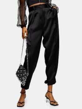 Image of Topshop Satin Tapered Fit Trousers ; Black