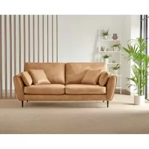 Image of Furniture Box Ida 3 Seater Tan Faux Leather Sofa