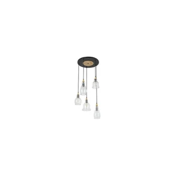 Image of Ideal Lux Gretel - 5 Light Cluster Pendant Black with Clear Glass Shades, E27