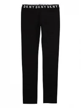 Image of DKNY Girls Logo Waistband Leggings - Black, Size Age: 8 Years, Women
