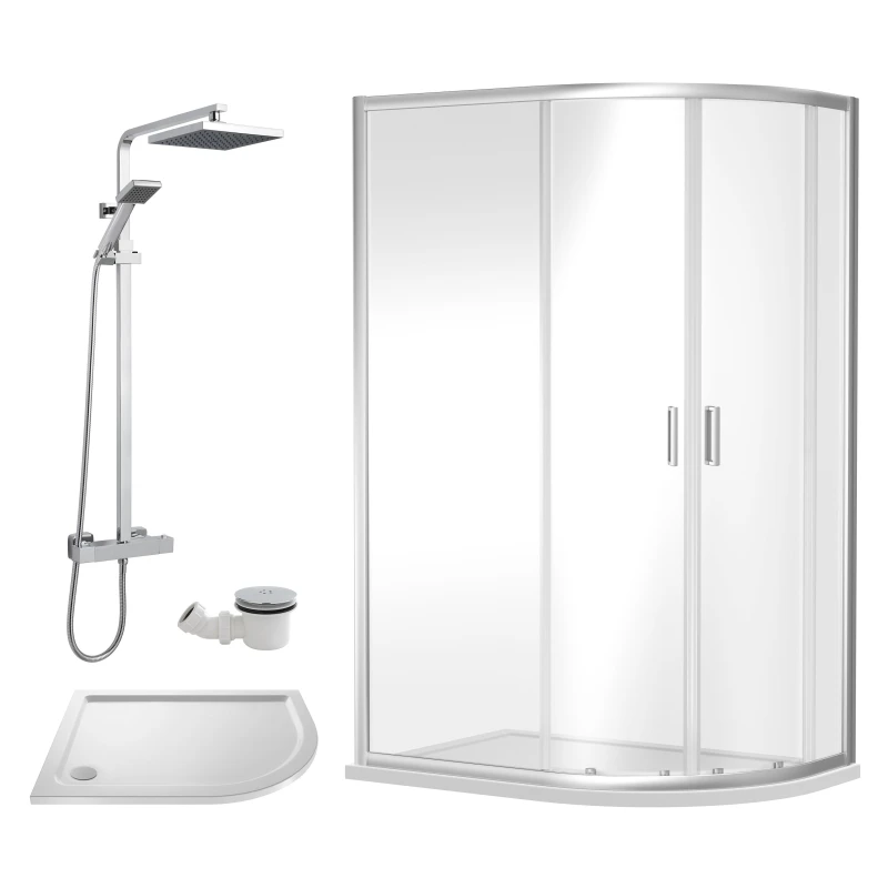 Image of Balterley Offset Right Quadrant Tray Square Shower Waste 1200x 800mm Silver unisex