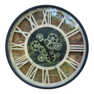 Image of Black and Natural Moving Gear Clock, 57cm.