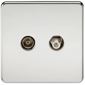 Image of KnightsBridge Coaxial TV and SAT TV Outlet 1G Screwless Polished Chrome Isolated Wall Plate