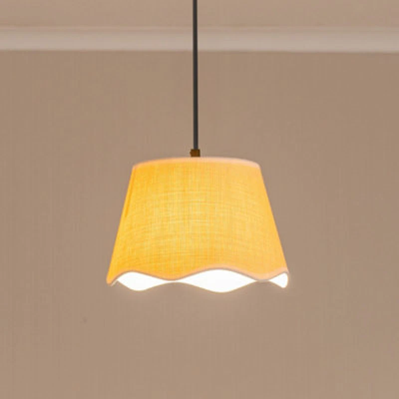 Image of ValueLights Dutton Natural Fabric Scallop Edge Small Lamp Shade with LED Bulb White