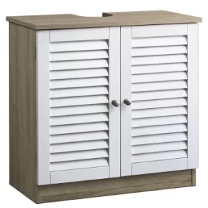 Image of Vanity Cabinet White/Brown with 2 Dooors