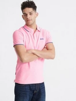 Image of Superdry Poolside Pique Polo Shirt, Pink, Size S, Men
