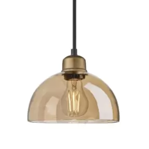 Image of Industville Orlando Tinted Glass Dome Amber Pendant / 8" Brass Holder