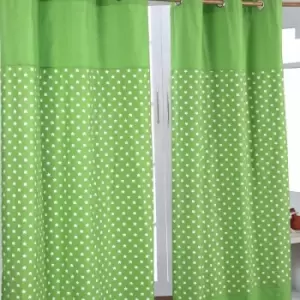 Image of Homescapes - homecapes Cotton Stars Green Ready Made Eyelet Curtain Pair, 137 x 182cm Drop - Green